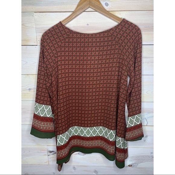 Boho Wide Sleeve Blouse Red and Green Design - Picture 6 of 8